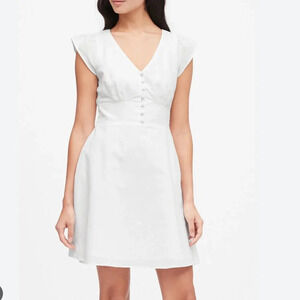 Banana Republic Linen Cotton Button Front Mini Dress White Size  12
